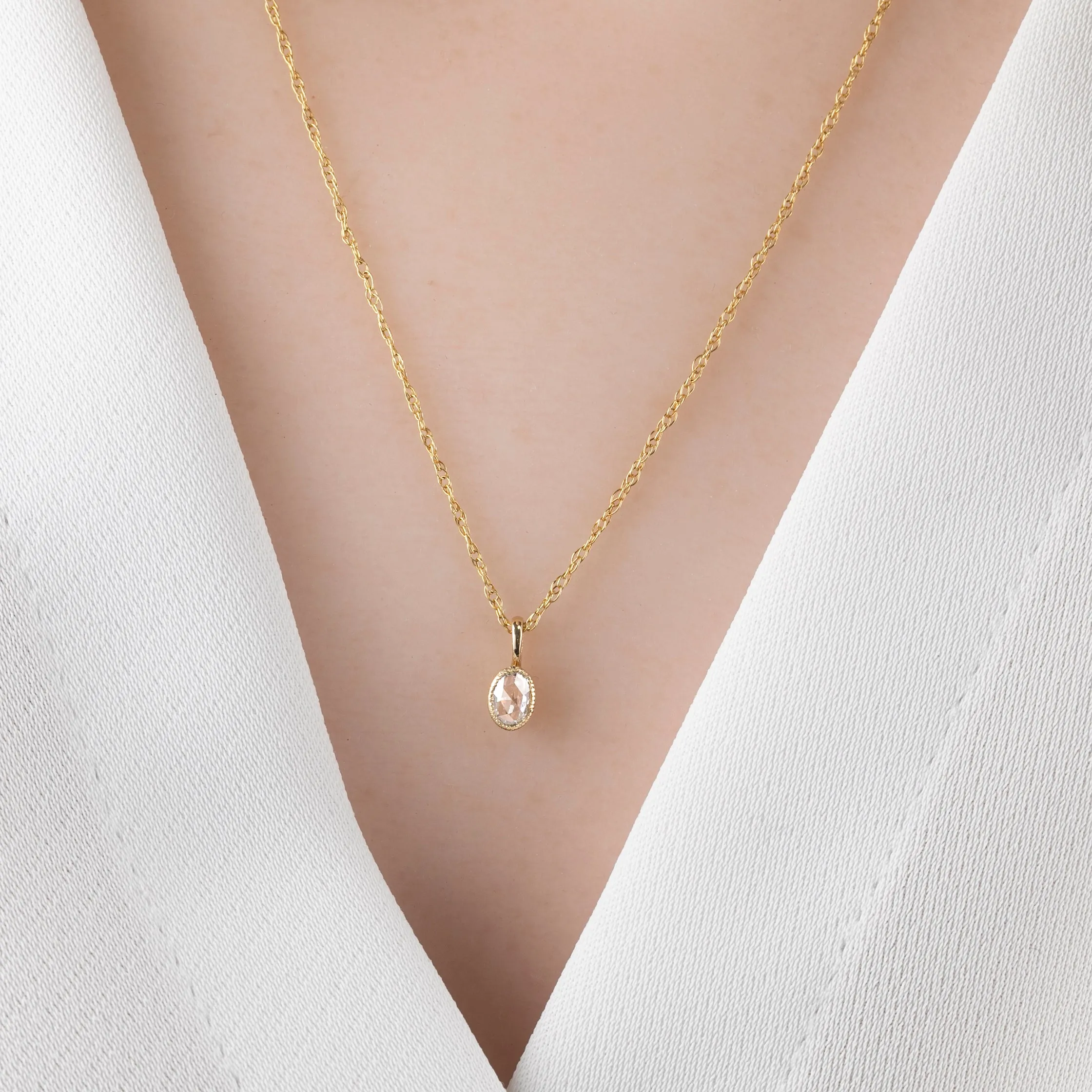 0.15ct Rose Cut Diamond Bezel Set Charm Necklace, 14k Yellow Gold (One of a kind)