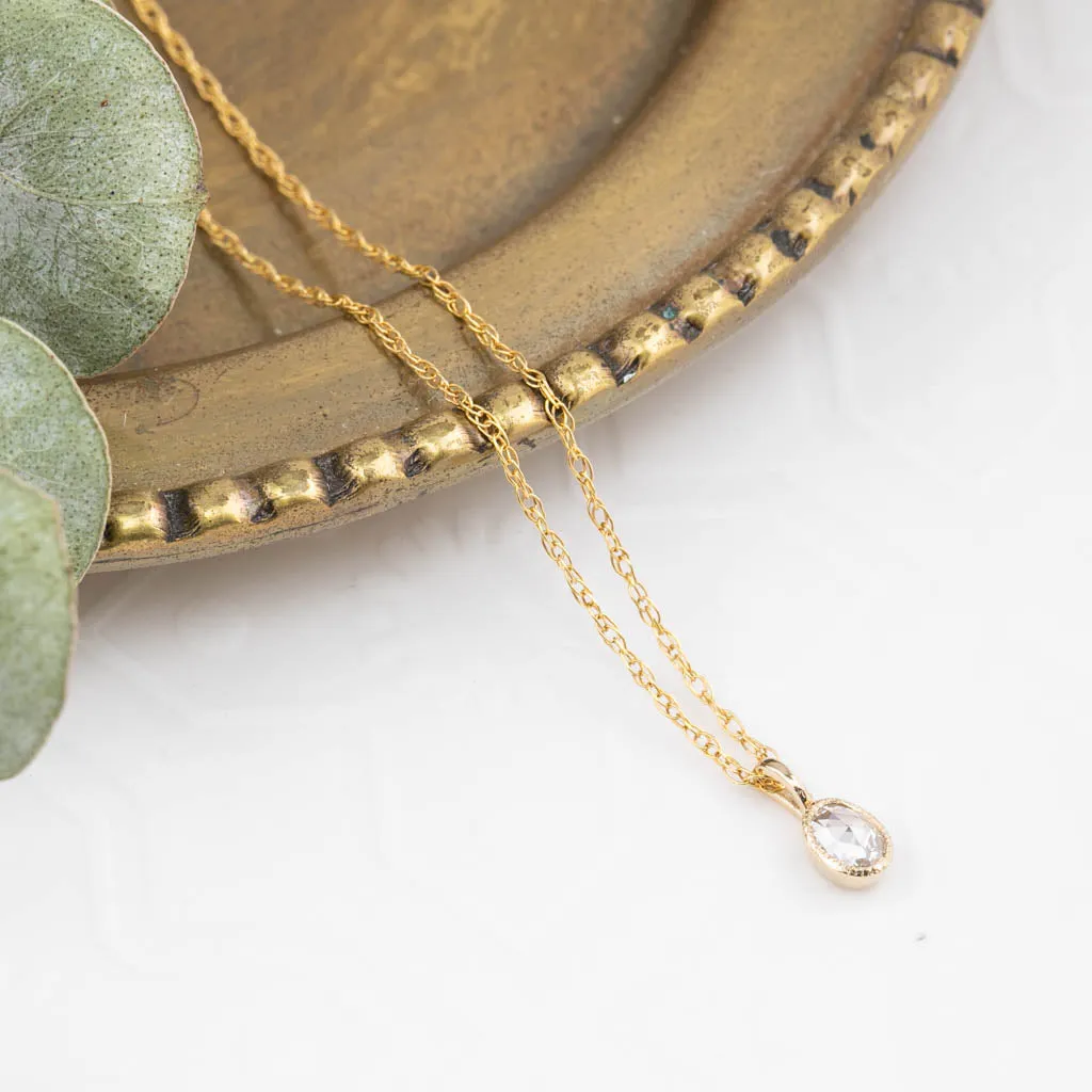 0.15ct Rose Cut Diamond Bezel Set Charm Necklace, 14k Yellow Gold (One of a kind)