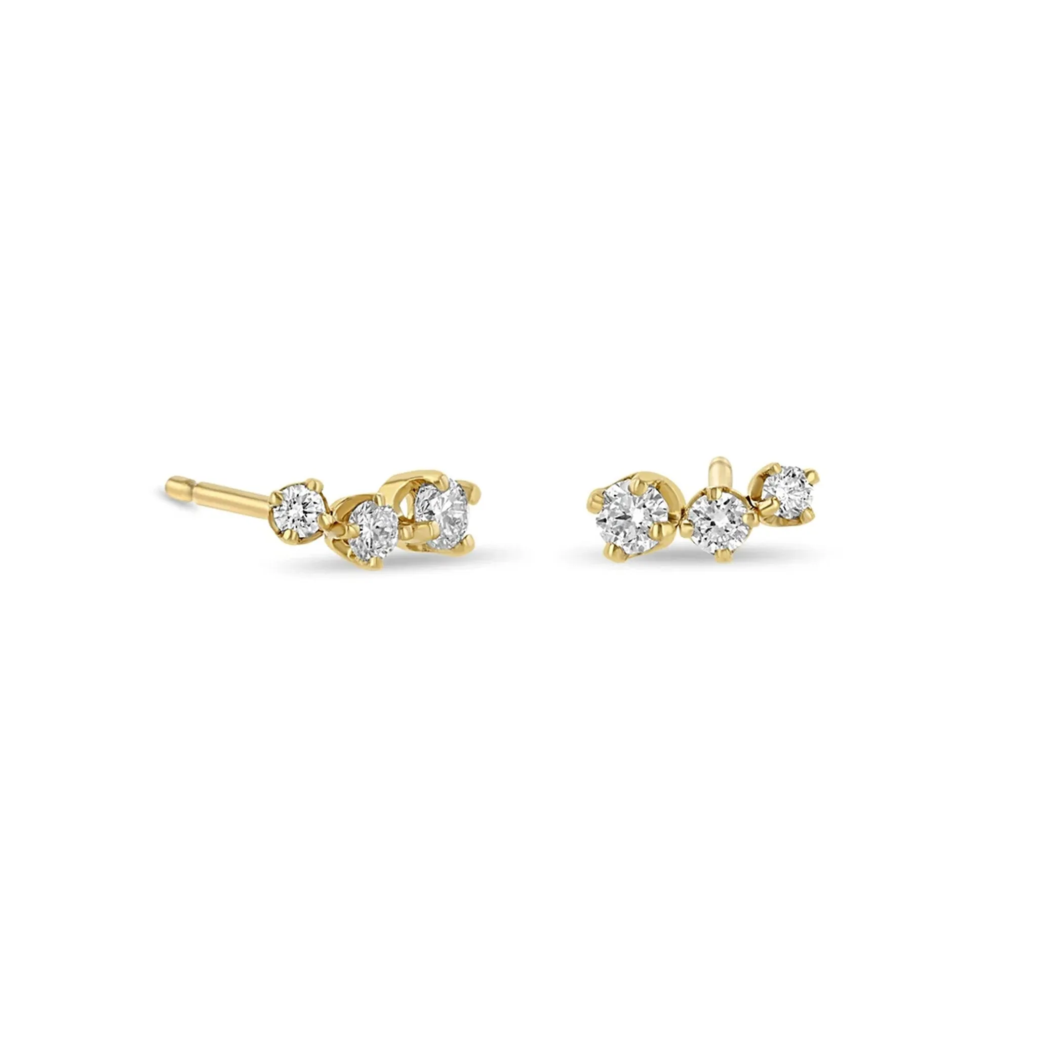 14K Gold Prong-Set Graduated Diamond Trio Climber Stud