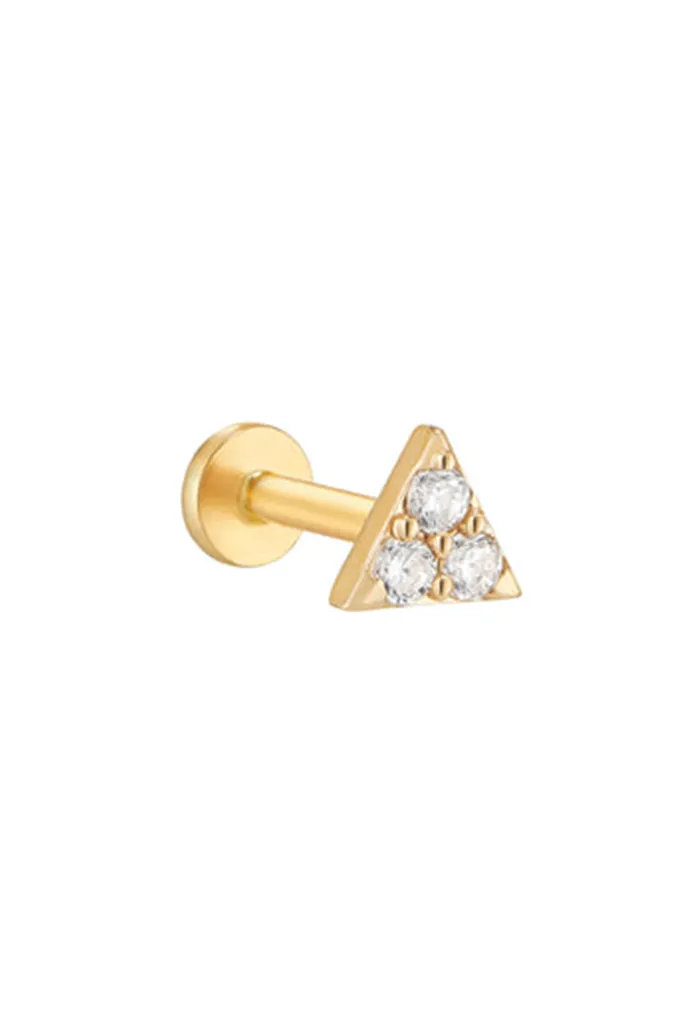 14K Gold Tragus Helix Cartilage Triangle Internally Threaded Flat Back Earring Labret Stud