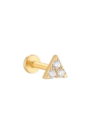 14K Gold Tragus Helix Cartilage Triangle Internally Threaded Flat Back Earring Labret Stud