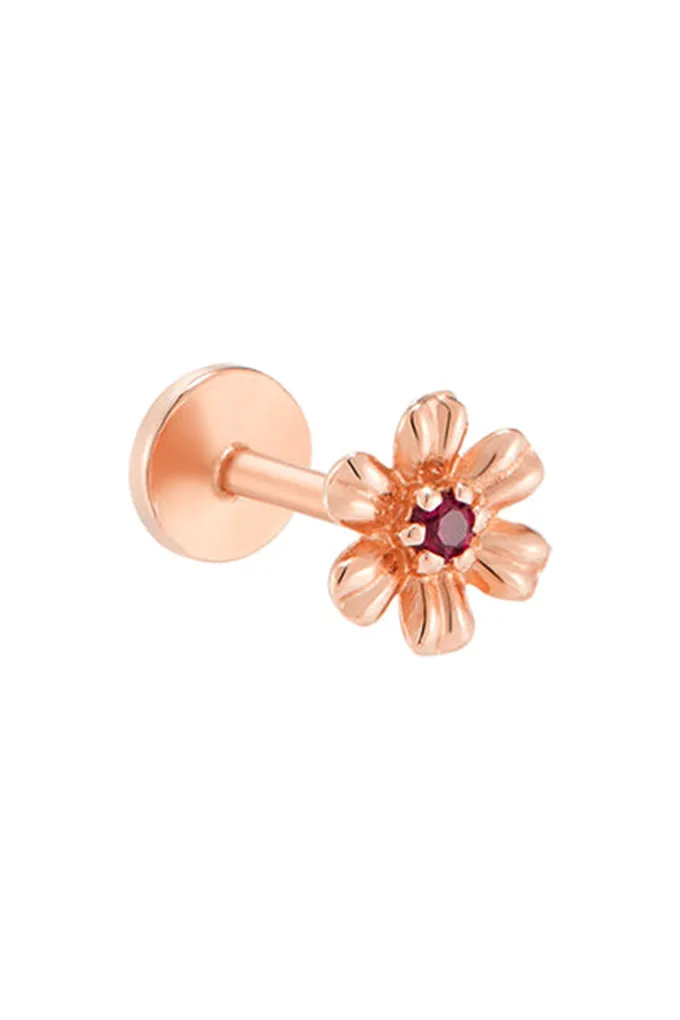 14K Gold Tragus Helix Six Petal Flower Internally Threaded Flat Back Earring Labret Stud