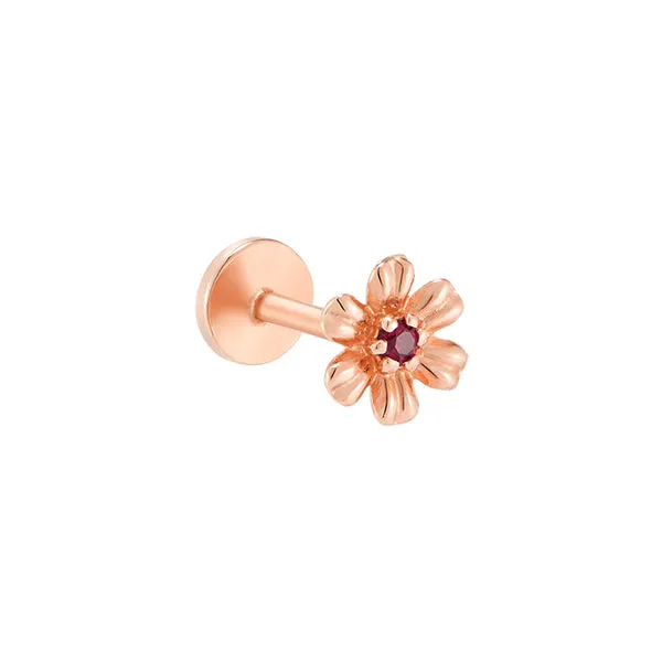 14K Gold Tragus Helix Six Petal Flower Internally Threaded Flat Back Earring Labret Stud