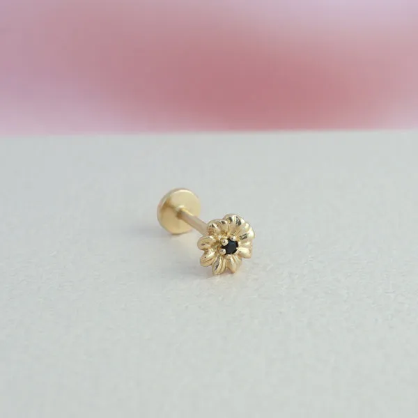 14K Gold Tragus Mila Flower Internally Threaded Flat Back Earring Labret Stud