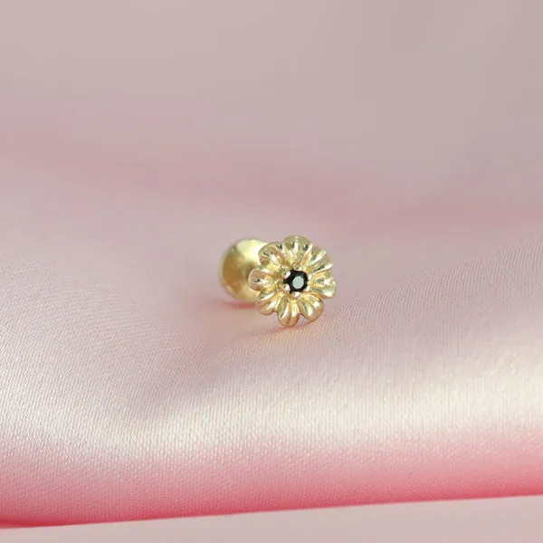 14K Gold Tragus Mila Flower Internally Threaded Flat Back Earring Labret Stud