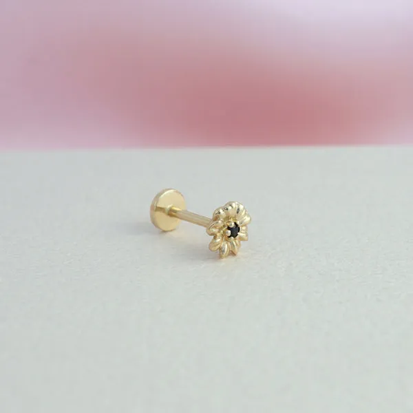 14K Gold Tragus Mila Flower Internally Threaded Flat Back Earring Labret Stud