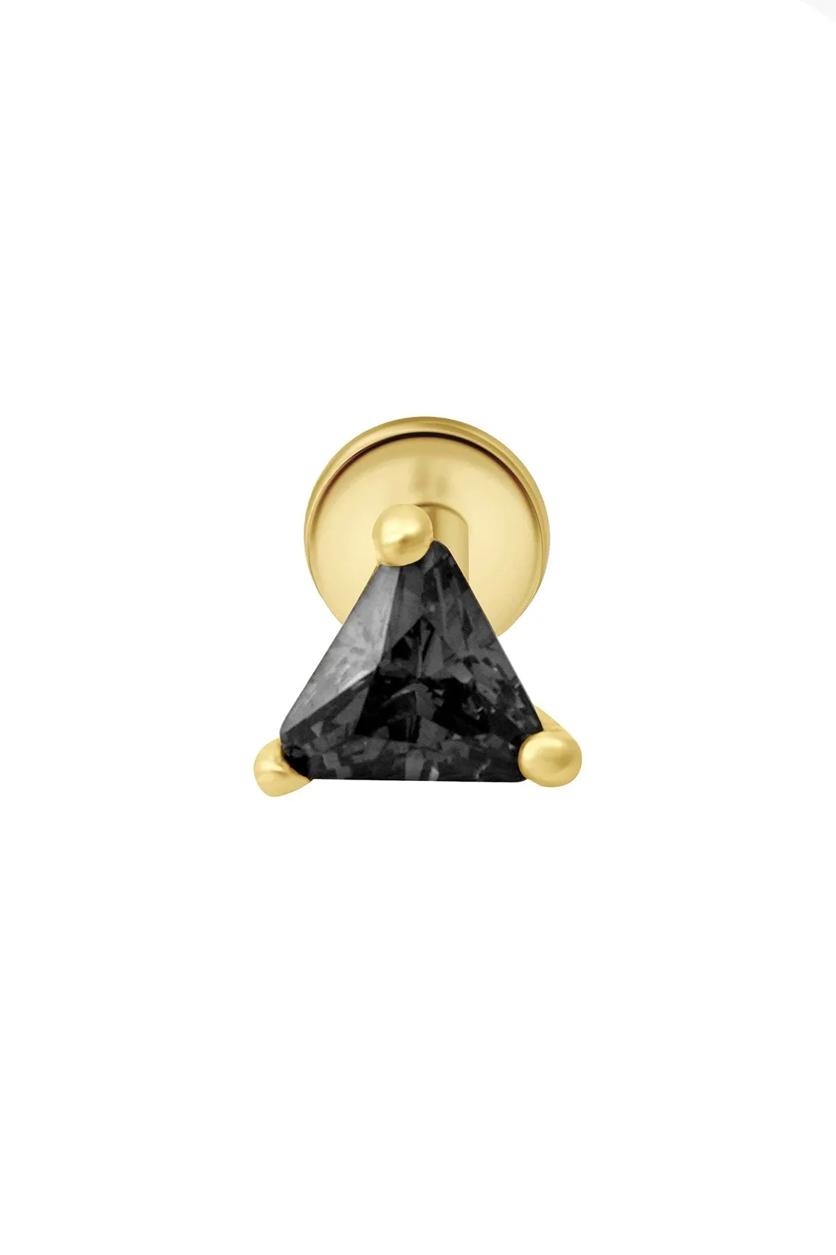 14K Gold Triangle Cut Black Onyx Helix Tragus Internally Threaded Flat Back Earring Labret Stud