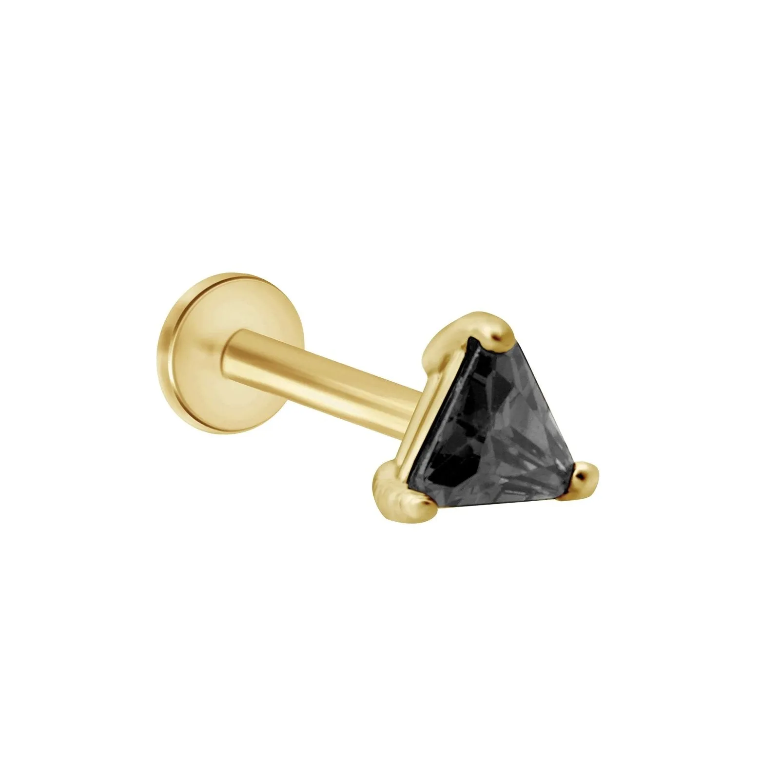 14K Gold Triangle Cut Black Onyx Helix Tragus Internally Threaded Flat Back Earring Labret Stud