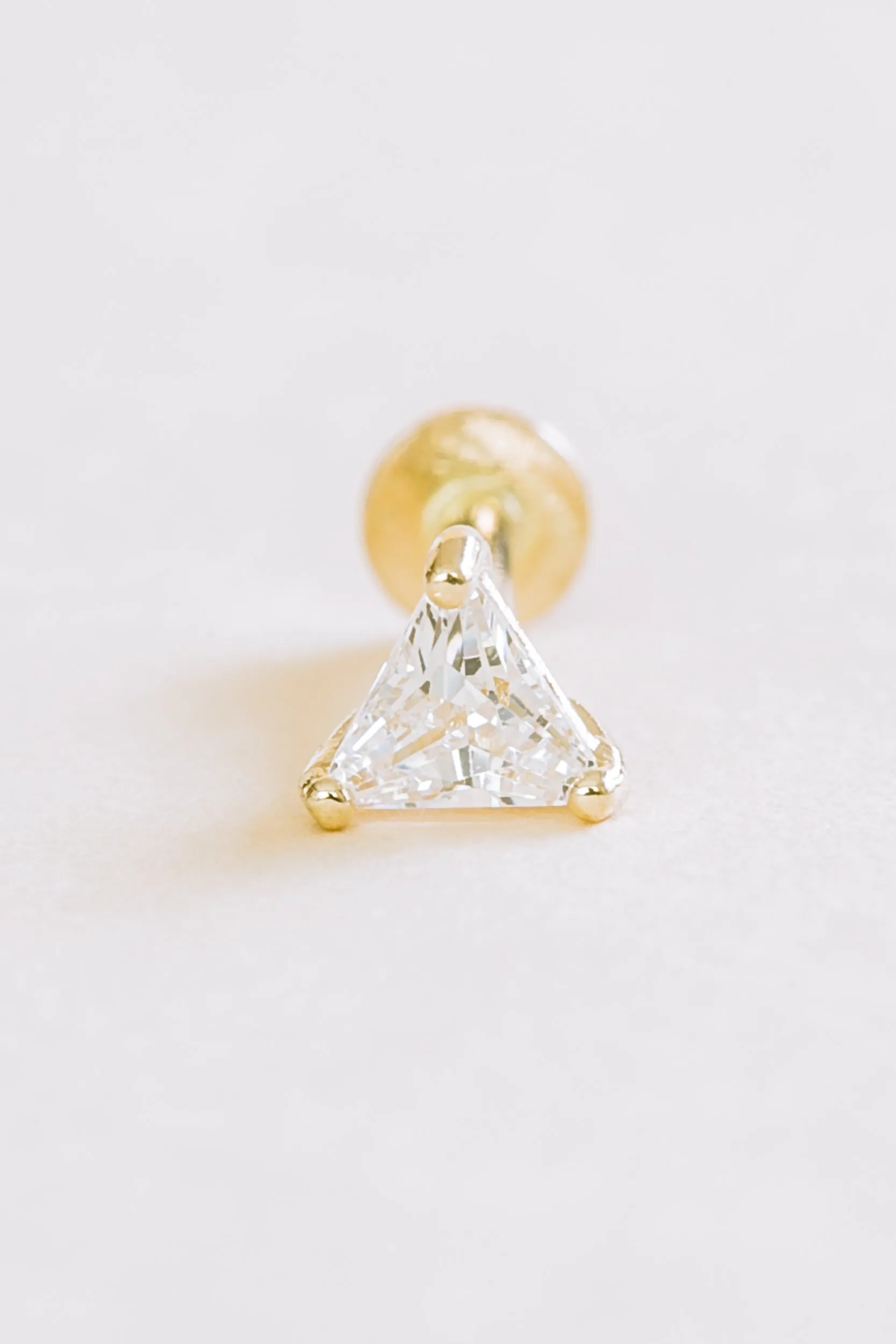 14K Gold Triangle Cut Cubic Zirconia Helix Tragus Internally Threaded Flat Back Earring Labret Stud