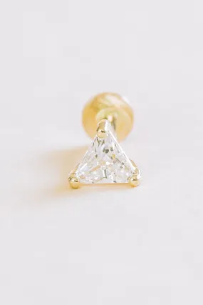 14K Gold Triangle Cut Cubic Zirconia Helix Tragus Internally Threaded Flat Back Earring Labret Stud