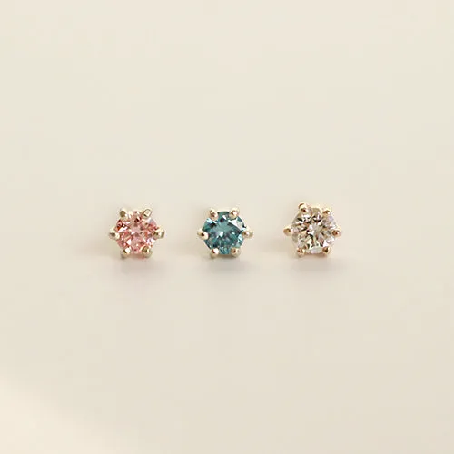 14K Real Gold 2mm CZ, Moissanite or Genuine Diamond 6 Prongs Helix Cartilage Tragus Inner Conch Internally Threaded Flat Back Ea