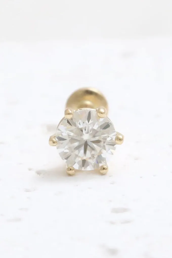 14K Real Gold 4mm CZ, Moissanite, Lab or Genuine 0.25ct Diamond Helix Cartilage Tragus Inner Conch Internally Threaded Flat Back