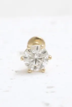 14K Real Gold 4mm CZ, Moissanite, Lab or Genuine 0.25ct Diamond Helix Cartilage Tragus Inner Conch Internally Threaded Flat Back