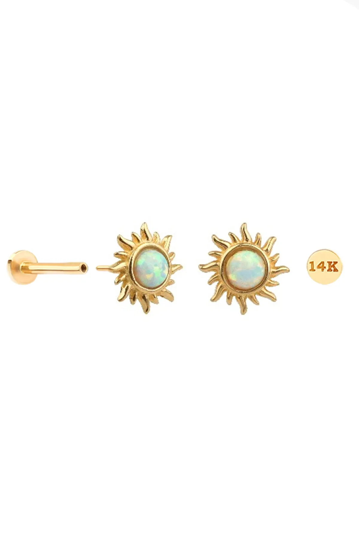 14k Solid Gold Sun Opal Cartilage Labret