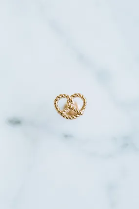 14K Solid Gold Rope Pretzel Heart Cartilage Helix Tragus Conch Internally Threaded Flat Back Earring Labret