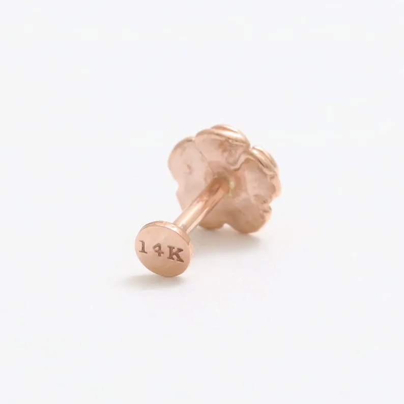 14K Solid Gold Rose Flower Cartilage Helix Tragus Conch Internally Threaded Flat Back Earring Labret