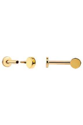 14k Solid Gold Round Tragus Helix Cartilage Internally Threaded Flat Back Earring Labret Stud