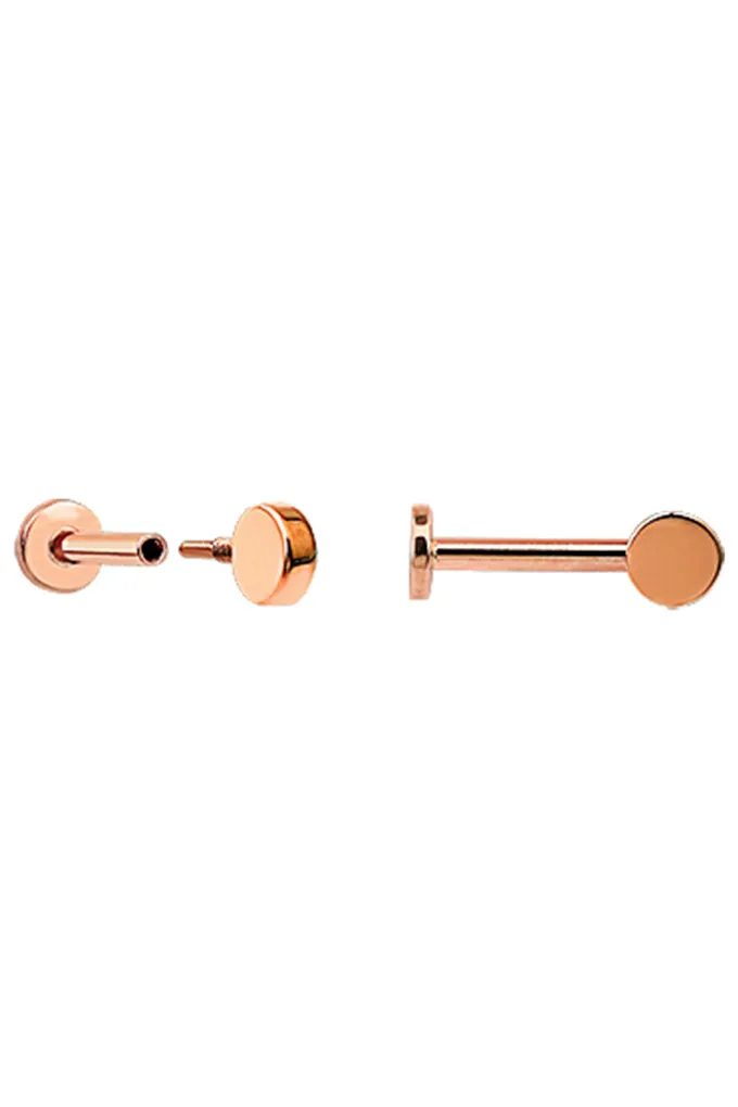 14k Solid Gold Round Tragus Helix Cartilage Internally Threaded Flat Back Earring Labret Stud