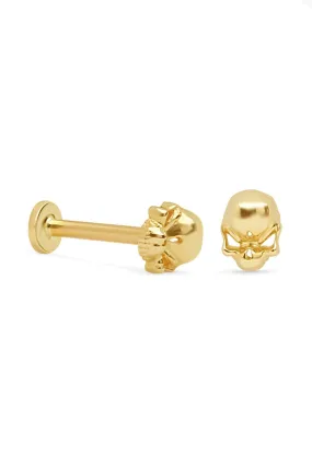 14K Solid Gold Skull Helix Cartilage Internally Threaded Flat Back Earring Labret Stud