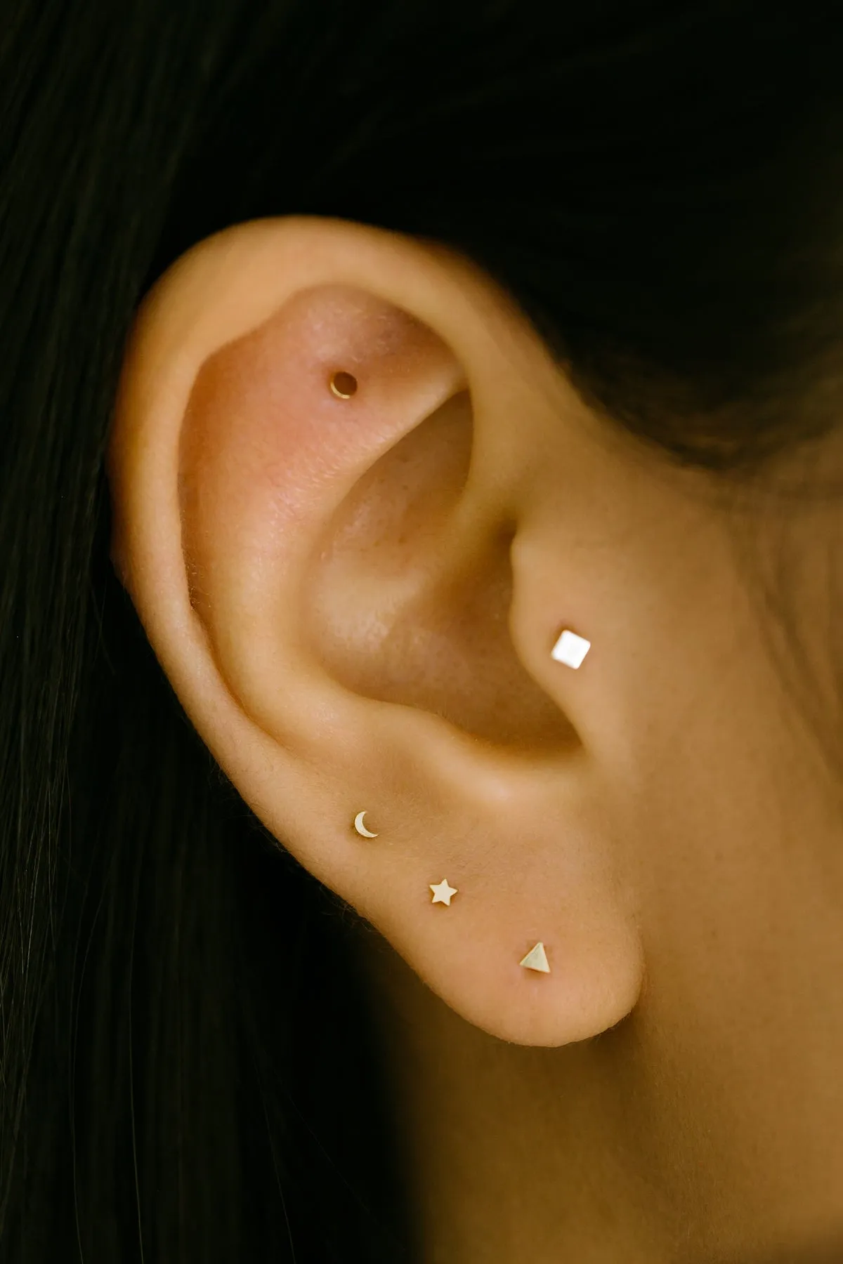 14k Solid Gold Star Helix Tragus Cartilage Internally Internally Threaded Flat Back Labret Earring