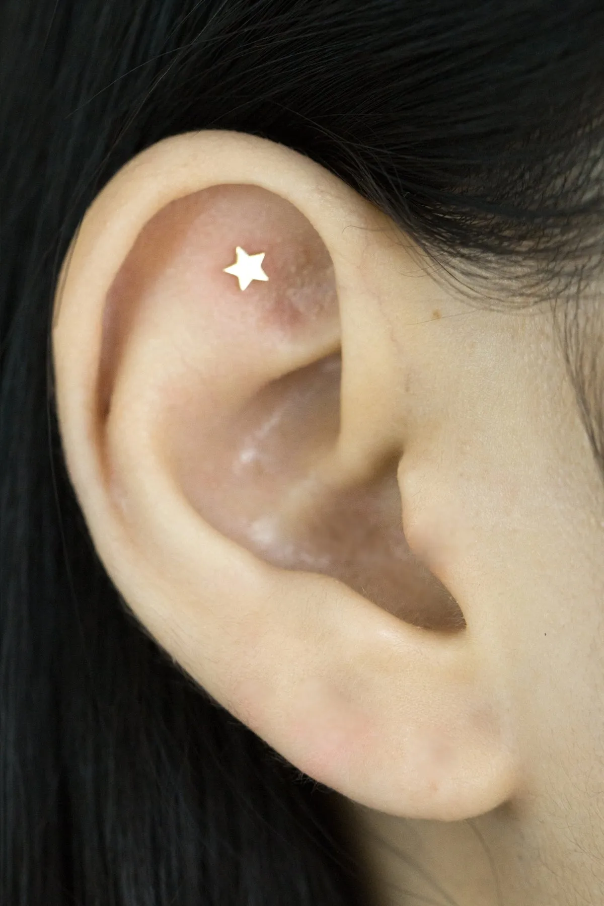 14k Solid Gold Star Helix Tragus Cartilage Internally Internally Threaded Flat Back Labret Earring