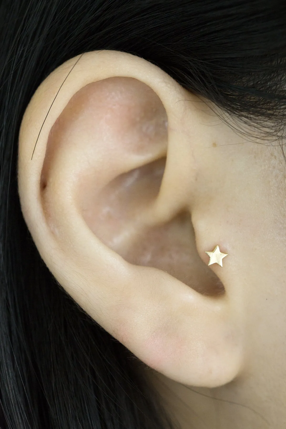 14k Solid Gold Star Helix Tragus Cartilage Internally Internally Threaded Flat Back Labret Earring