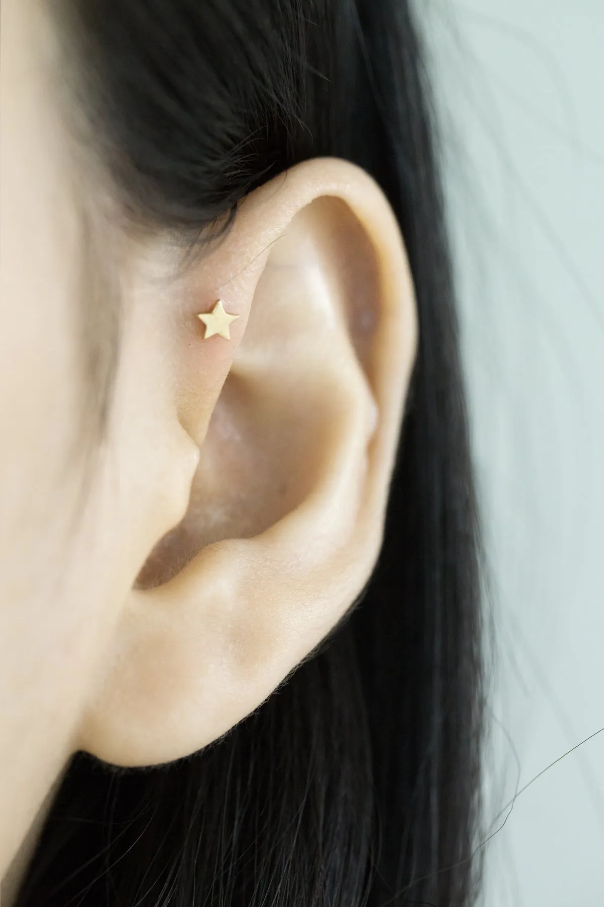 14k Solid Gold Star Helix Tragus Cartilage Internally Internally Threaded Flat Back Labret Earring