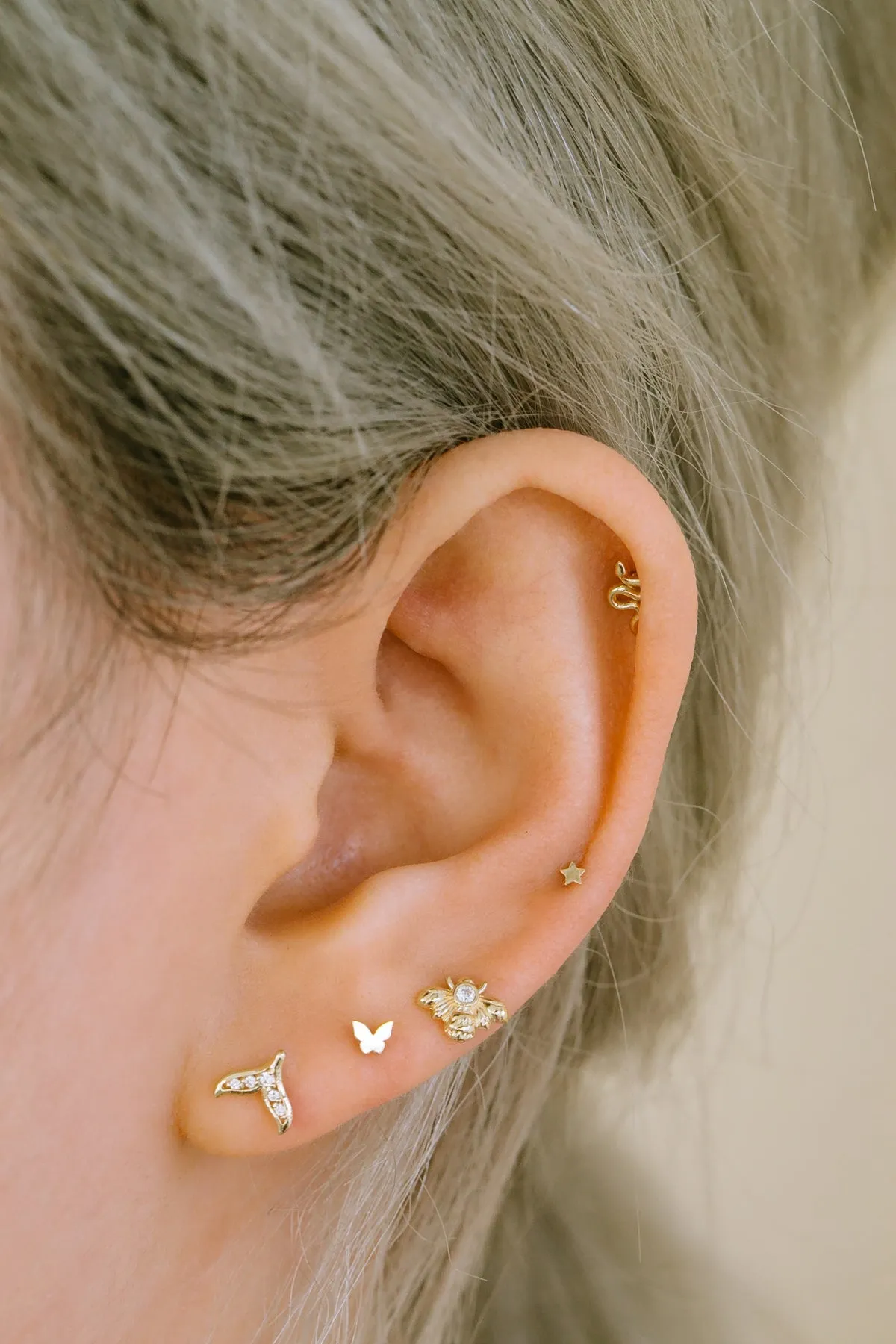 14k Solid Gold Star Helix Tragus Cartilage Internally Internally Threaded Flat Back Labret Earring