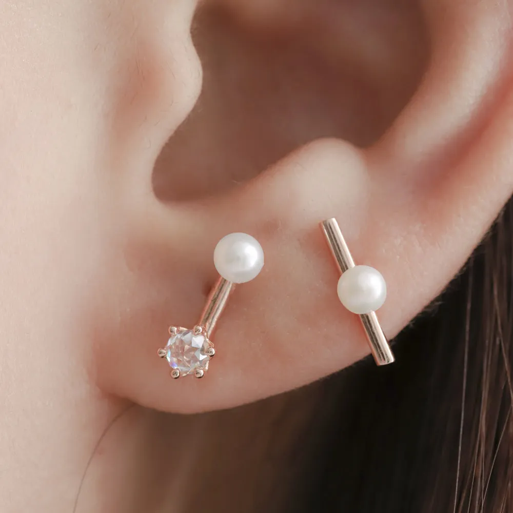 14K Solid Gold Stick Bar With Fresh Water Pearl Tragus Helix Cartilage Internally Threaded Flat Back Earring Labret