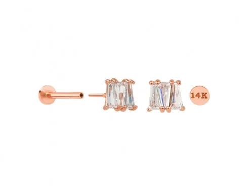 14K Solid Gold Triangle Cz Tragus Helix Cartilage Internally Threaded Flat Back Earring Labret