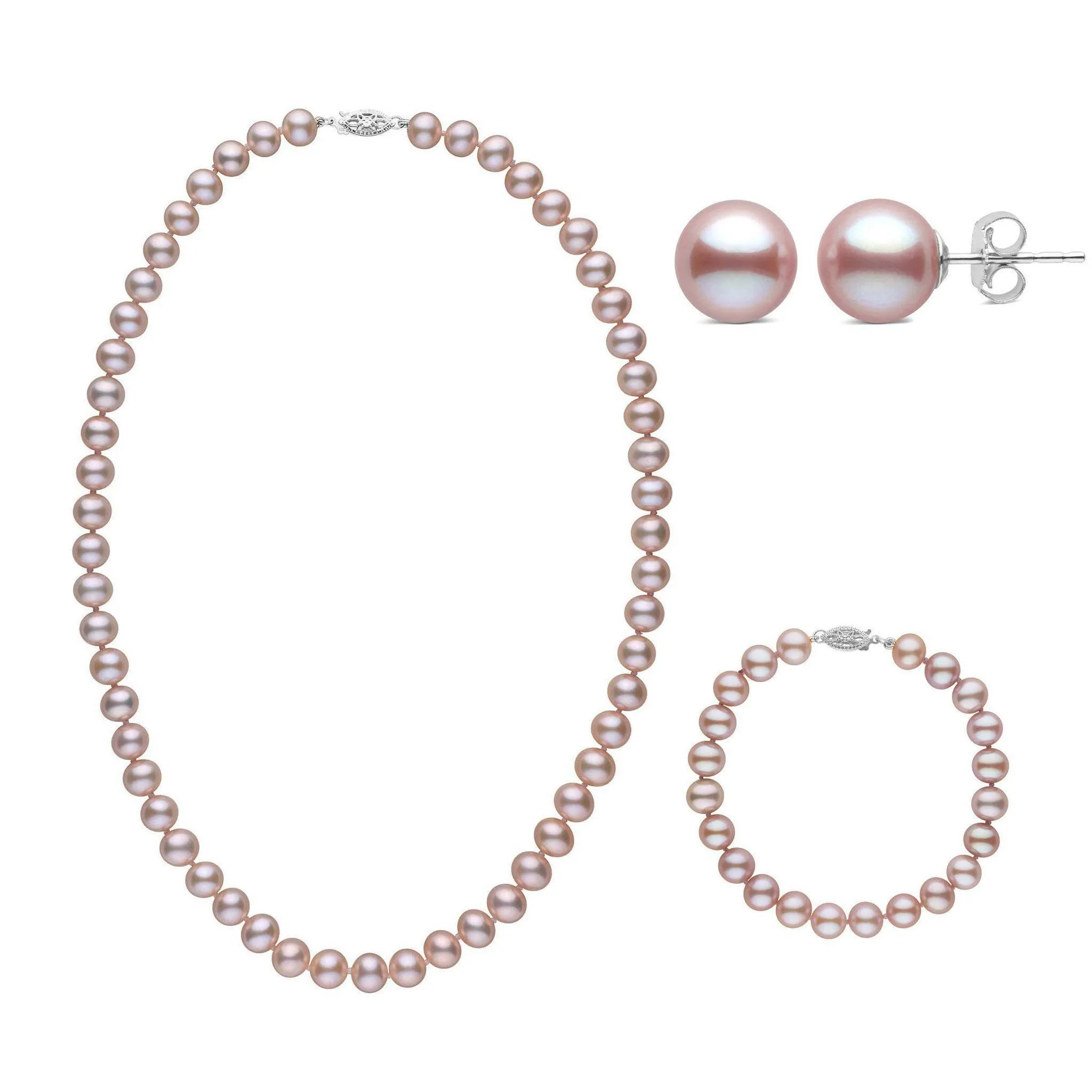 18 Inch 3 Piece Set of 7.5-8.0 mm AA+ Lavender Freshwater Pearls