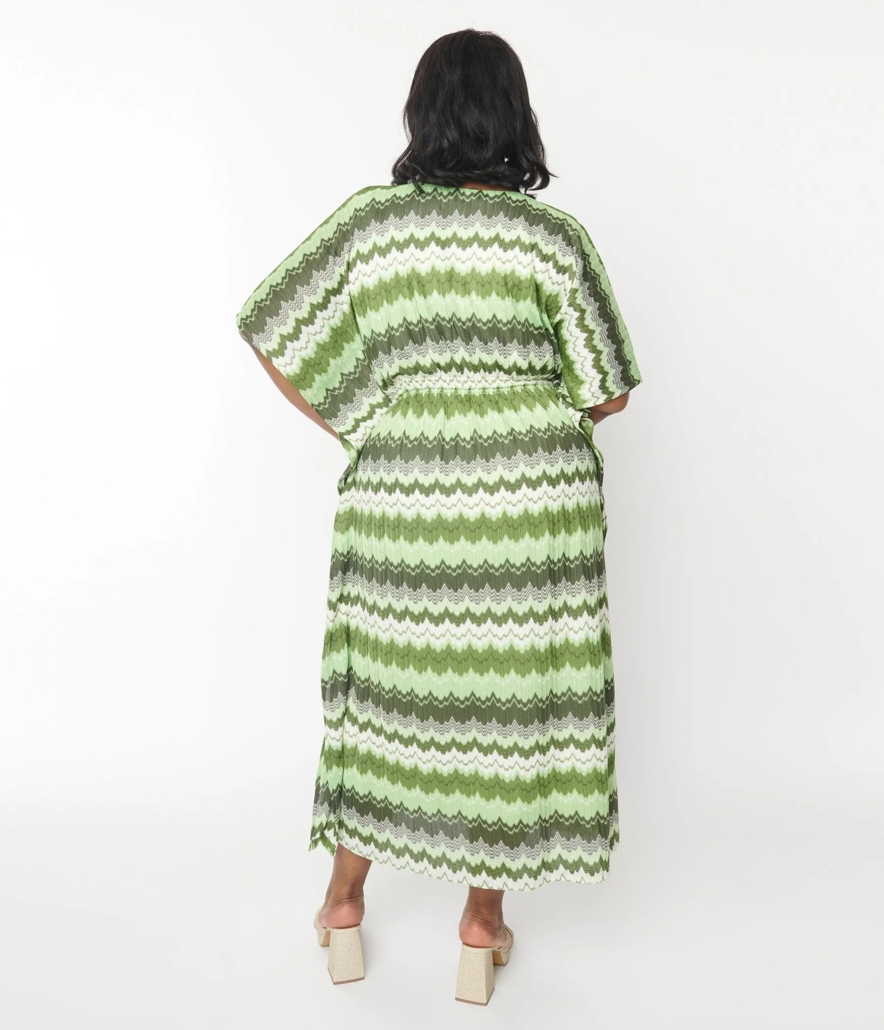 1970s Green Zig Zag Striped Caftan