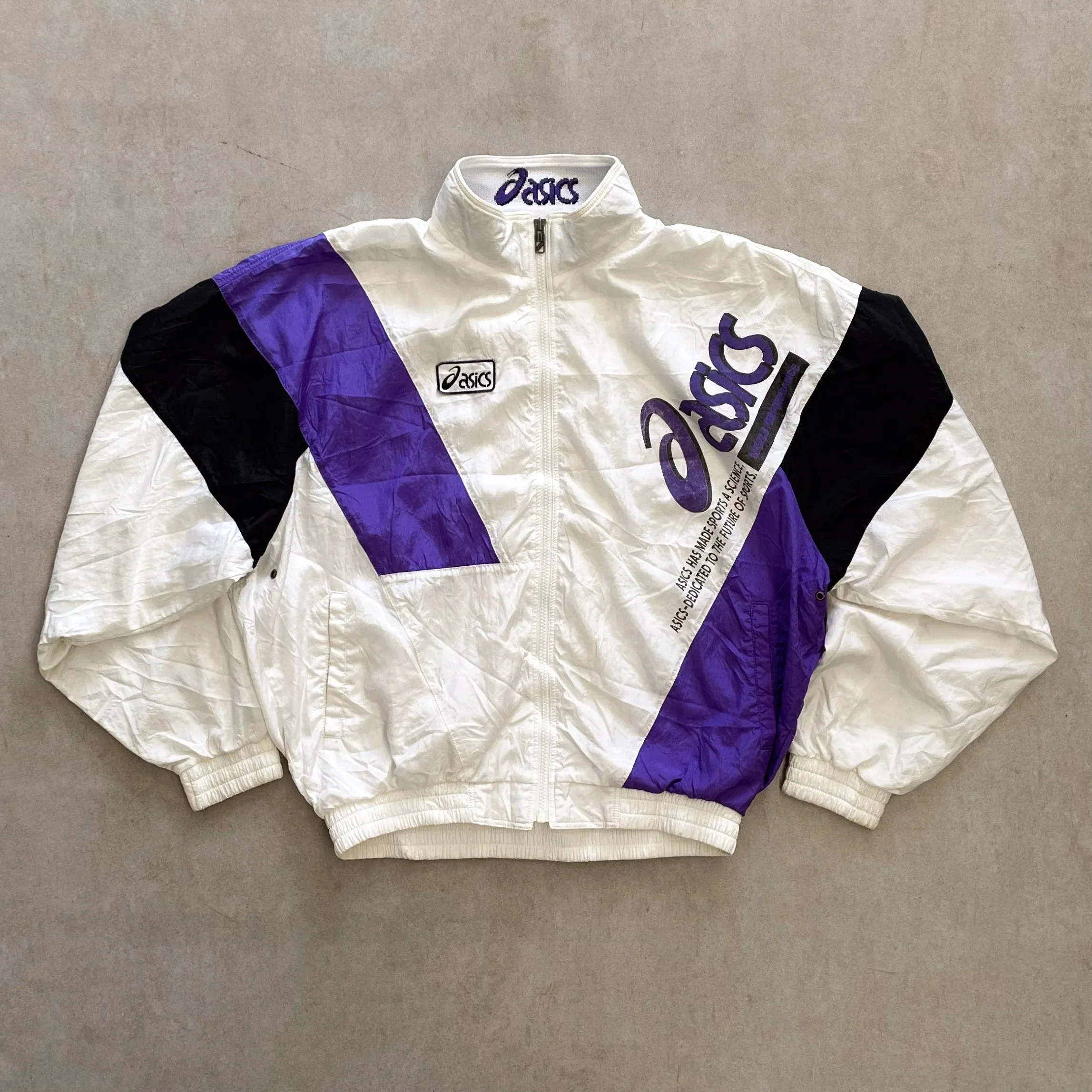 1990 Vintage Asics White Striped Jacket - M