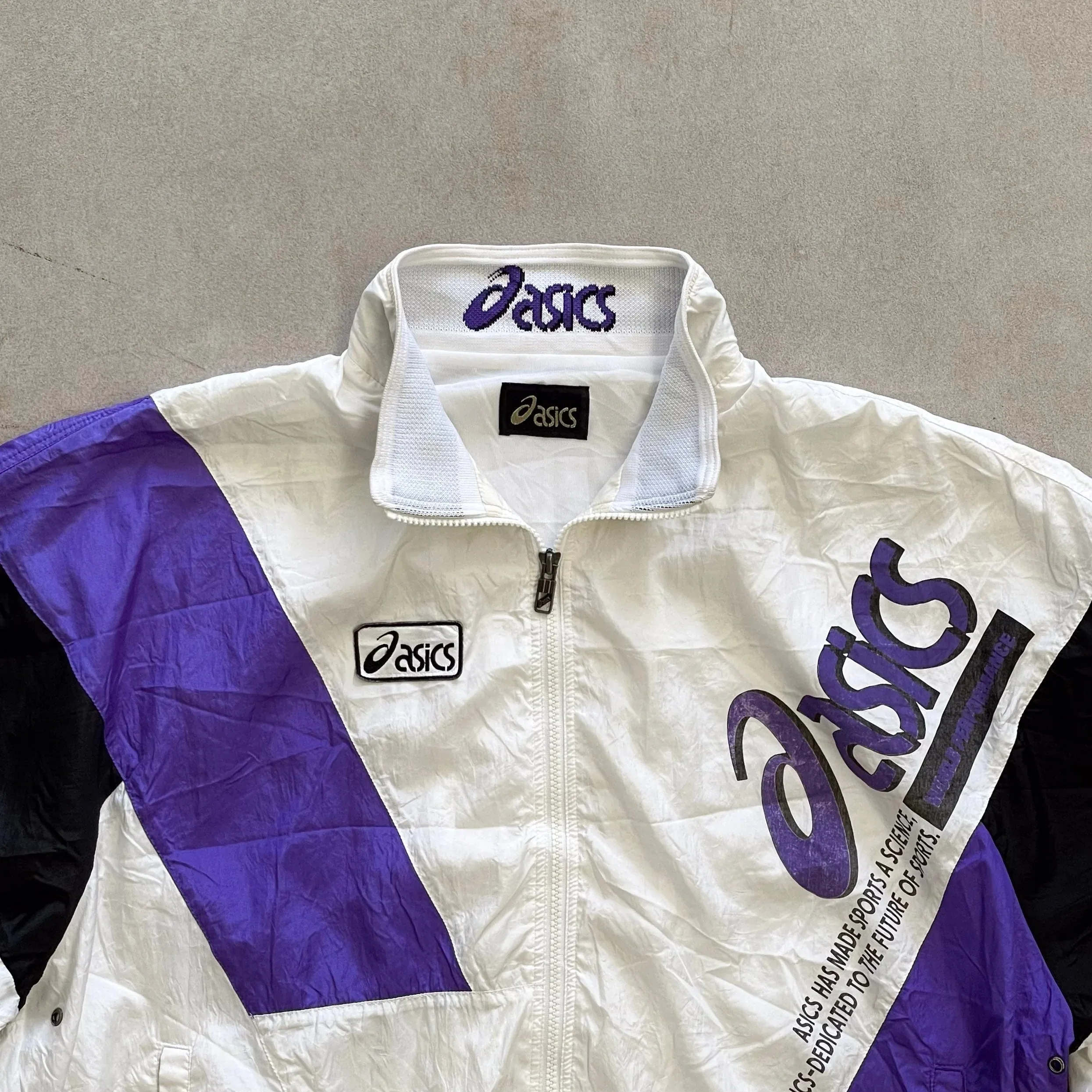 1990 Vintage Asics White Striped Jacket - M