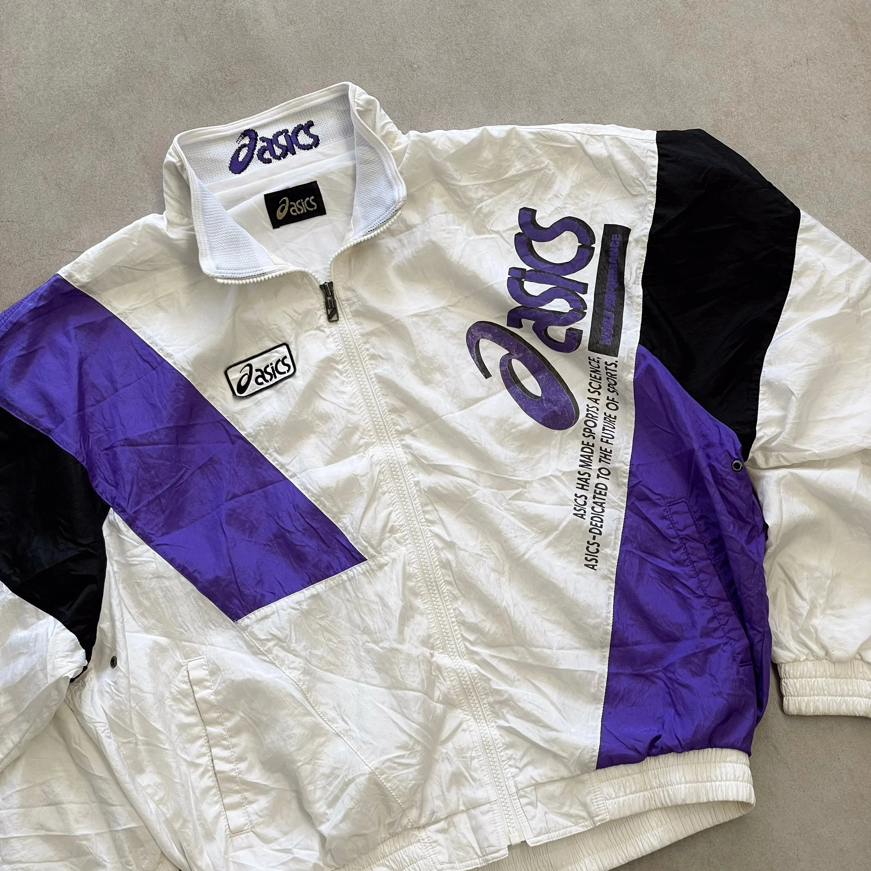 1990 Vintage Asics White Striped Jacket - M