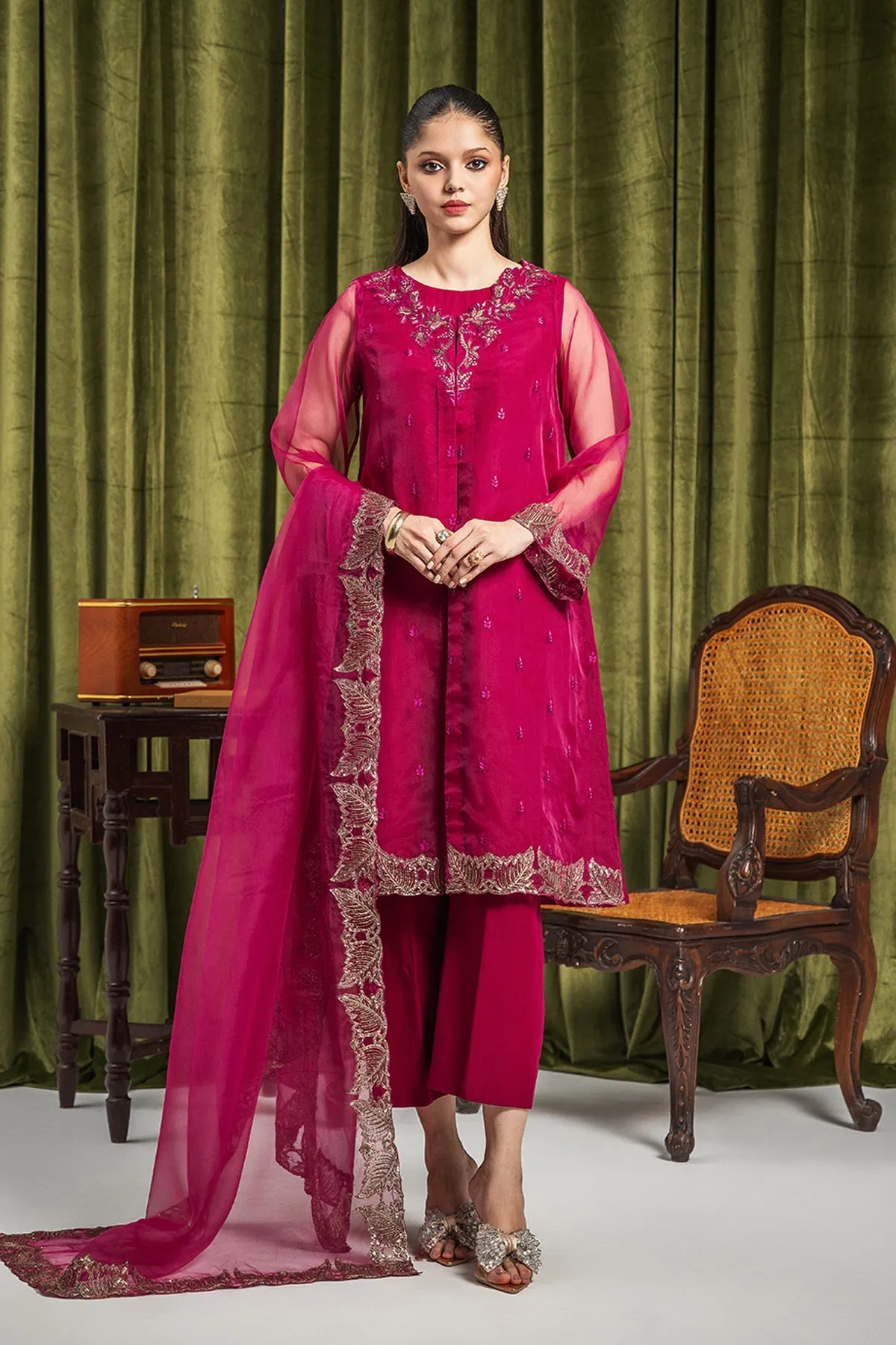 Embroidered Organza Shirt with Dupatta and Trouser - CMA-3-234