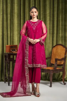 Embroidered Organza Shirt with Dupatta and Trouser - CMA-3-234