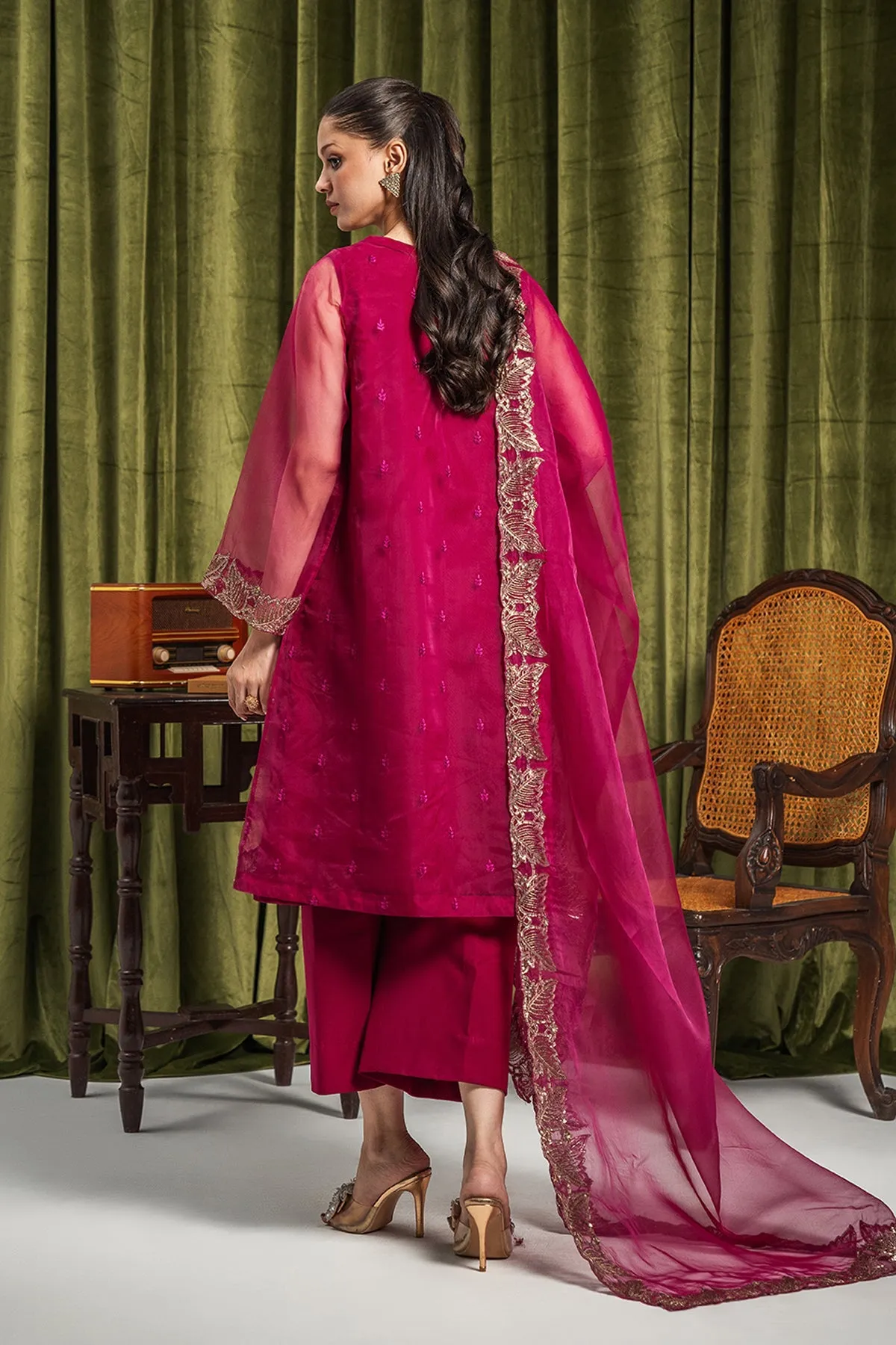 Embroidered Organza Shirt with Dupatta and Trouser - CMA-3-234