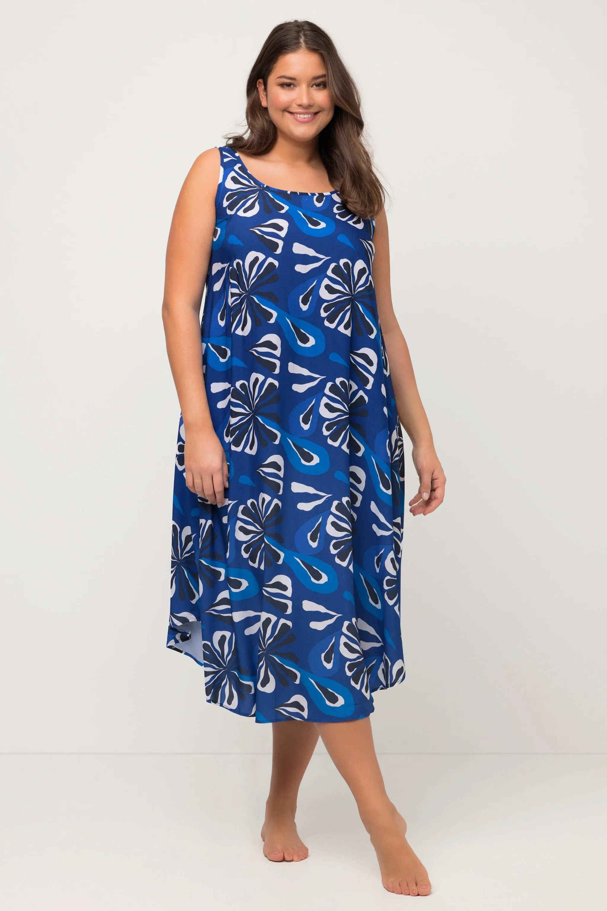 A-Line Midi Dress in Blue Print