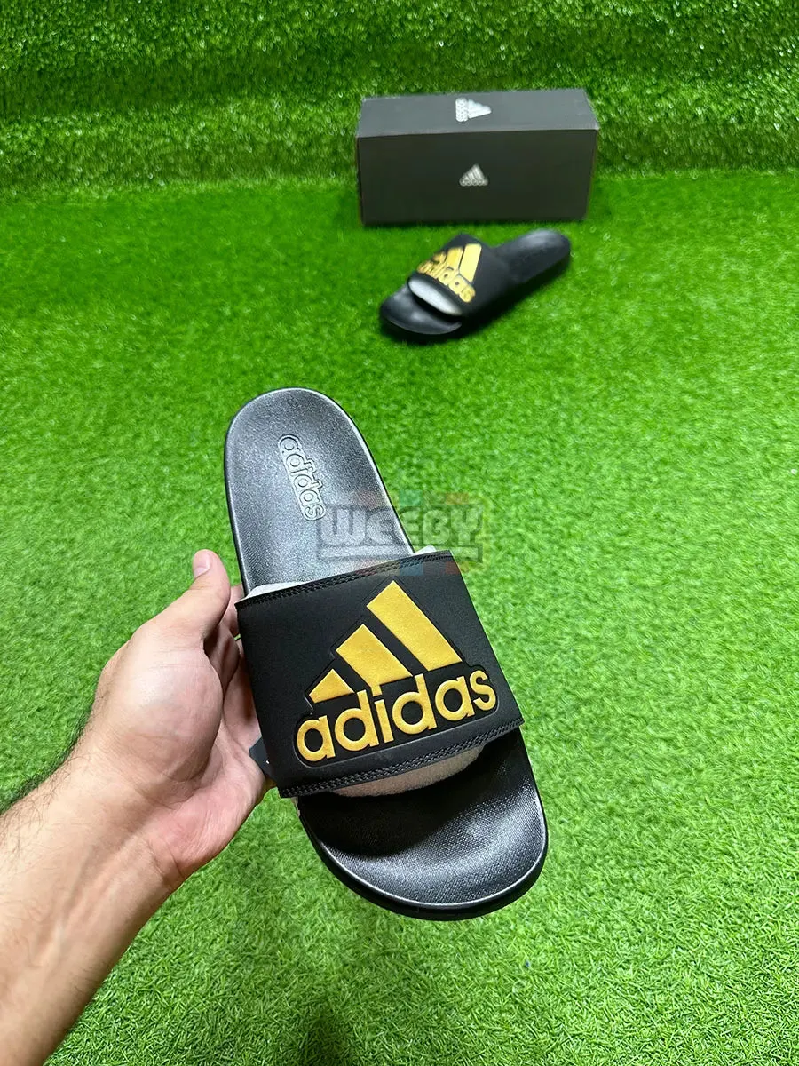 Adidas Logo Slides (Blk/Gold) (Extra Soft)