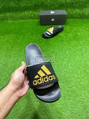 Adidas Logo Slides (Blk/Gold) (Extra Soft)