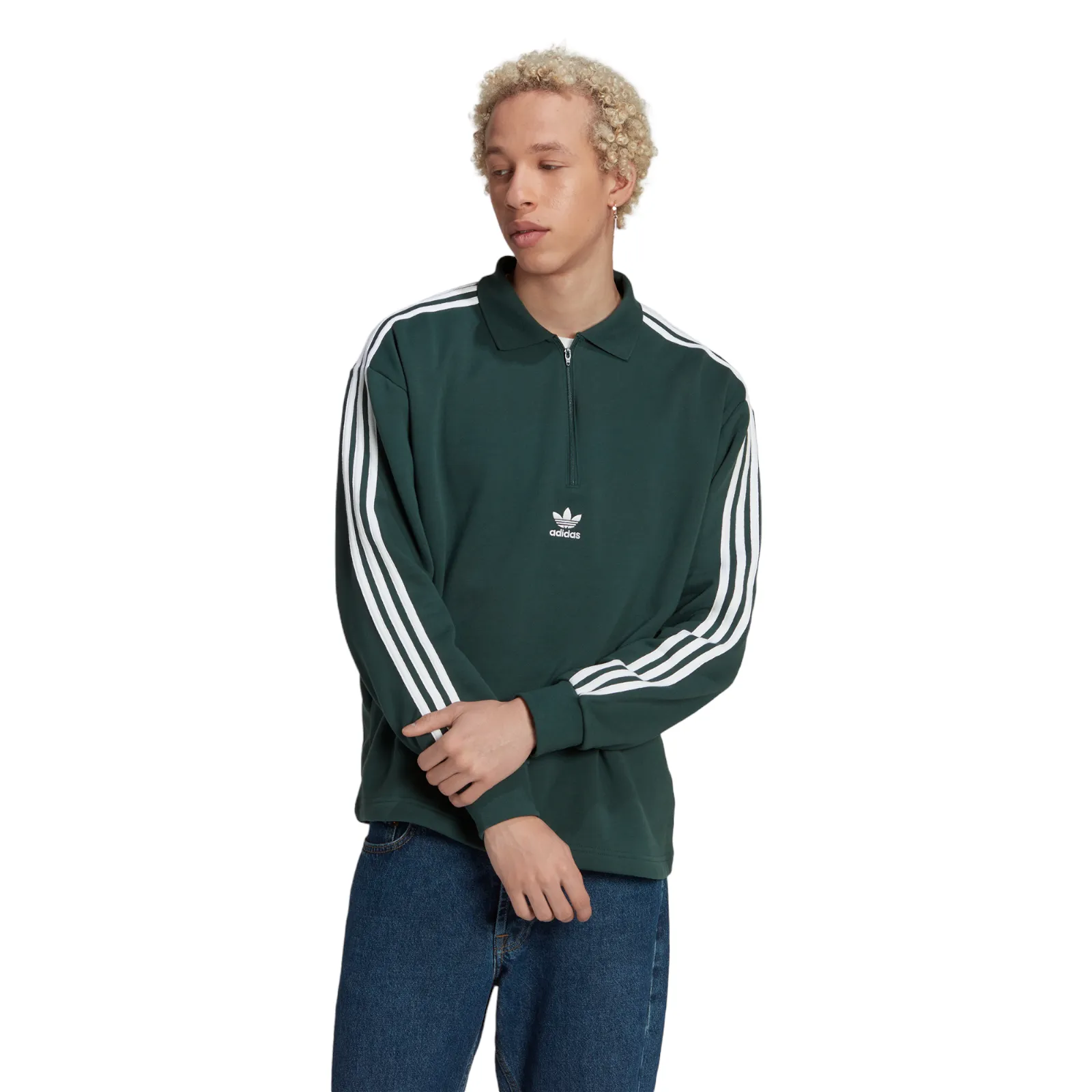 adidas Originals Long Sleeve 3 Stripe Polo - Mineral Green