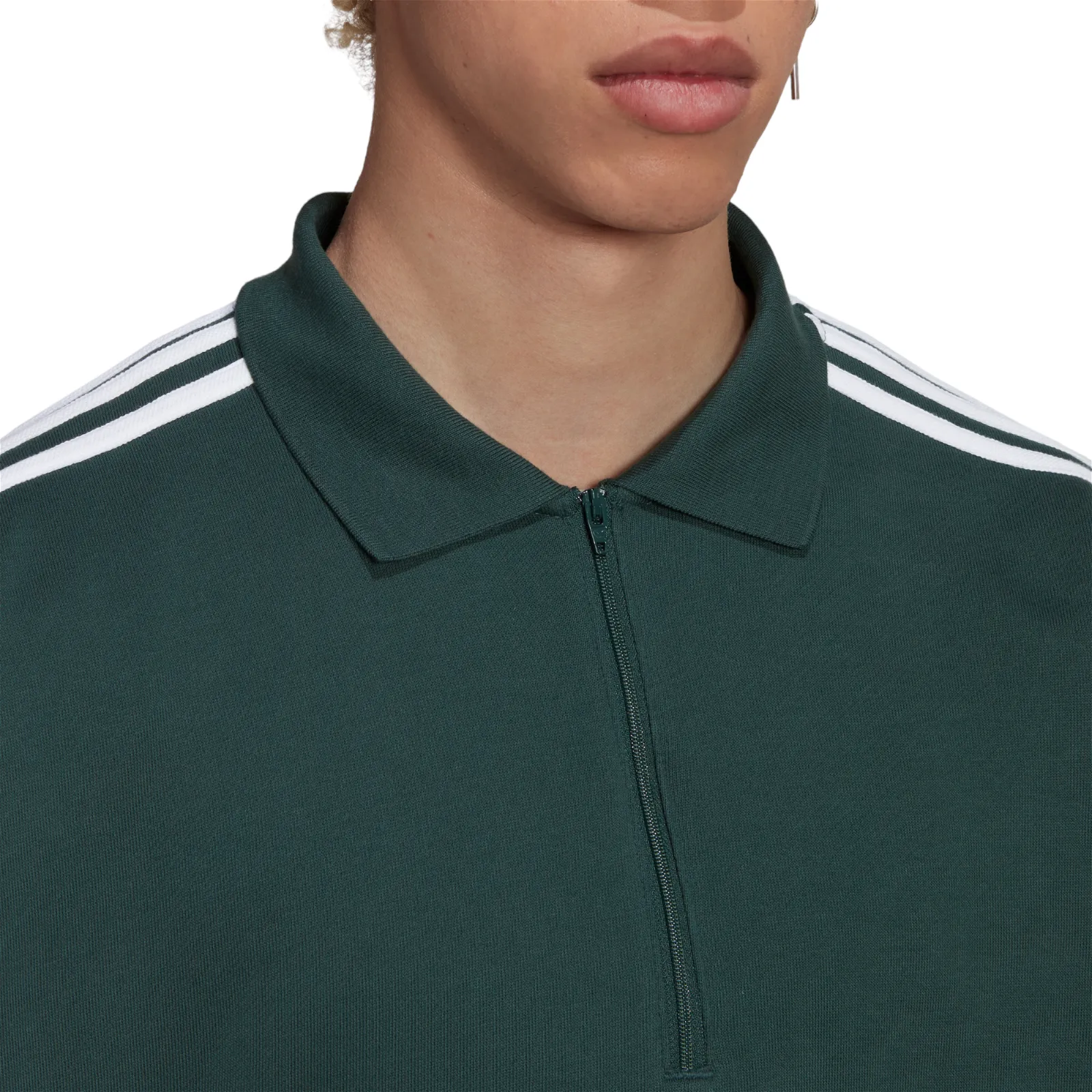 adidas Originals Long Sleeve 3 Stripe Polo - Mineral Green