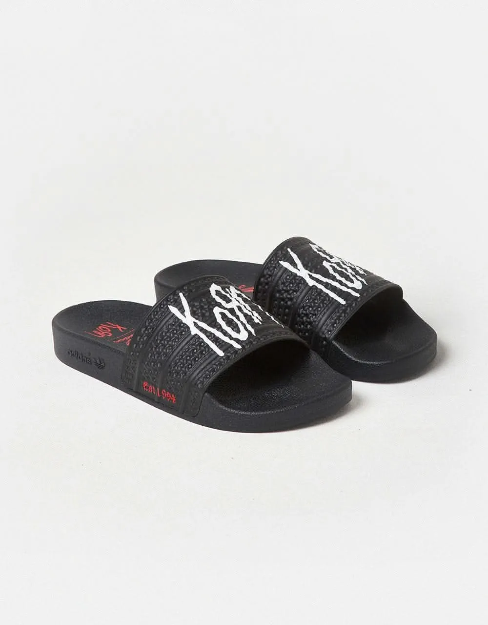 adidas x Korn Adilette Slides - Core Black/White/Better Scarlet