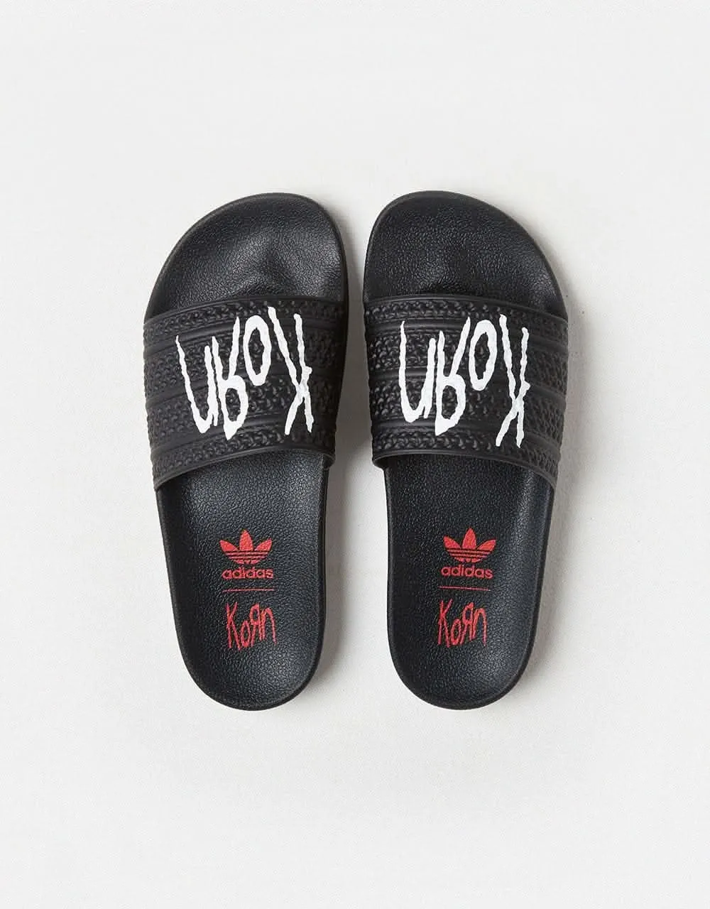 adidas x Korn Adilette Slides - Core Black/White/Better Scarlet