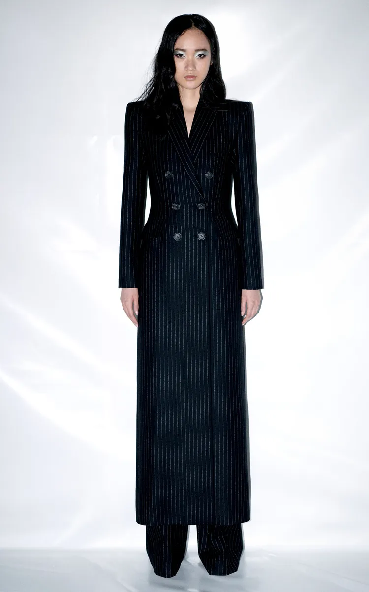 Pinstriped Double-Breasted Wool Coat by Alex Perry