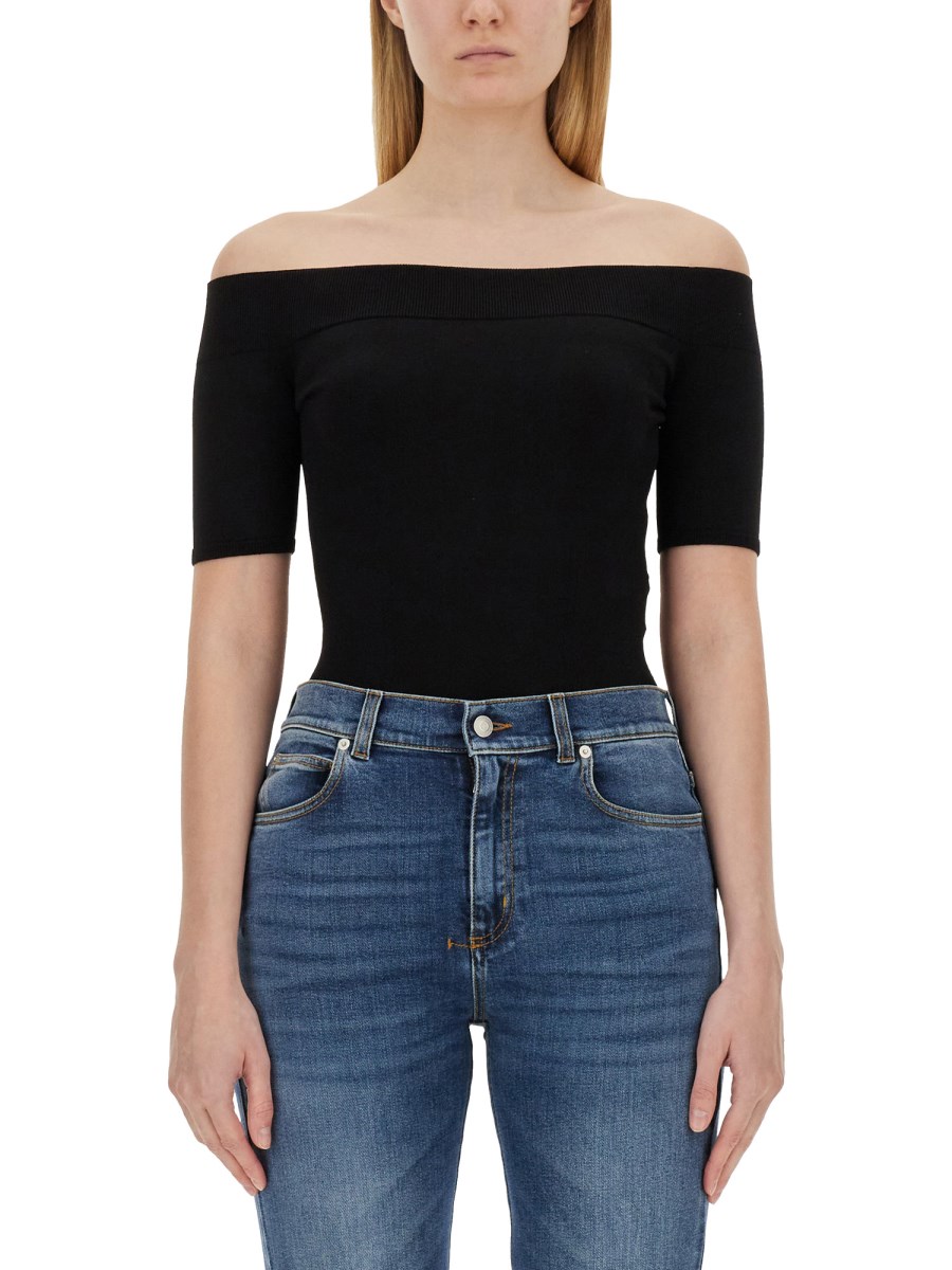 ALEXANDER McQUEEN Viscose Knit Top with Exposed Shoulders