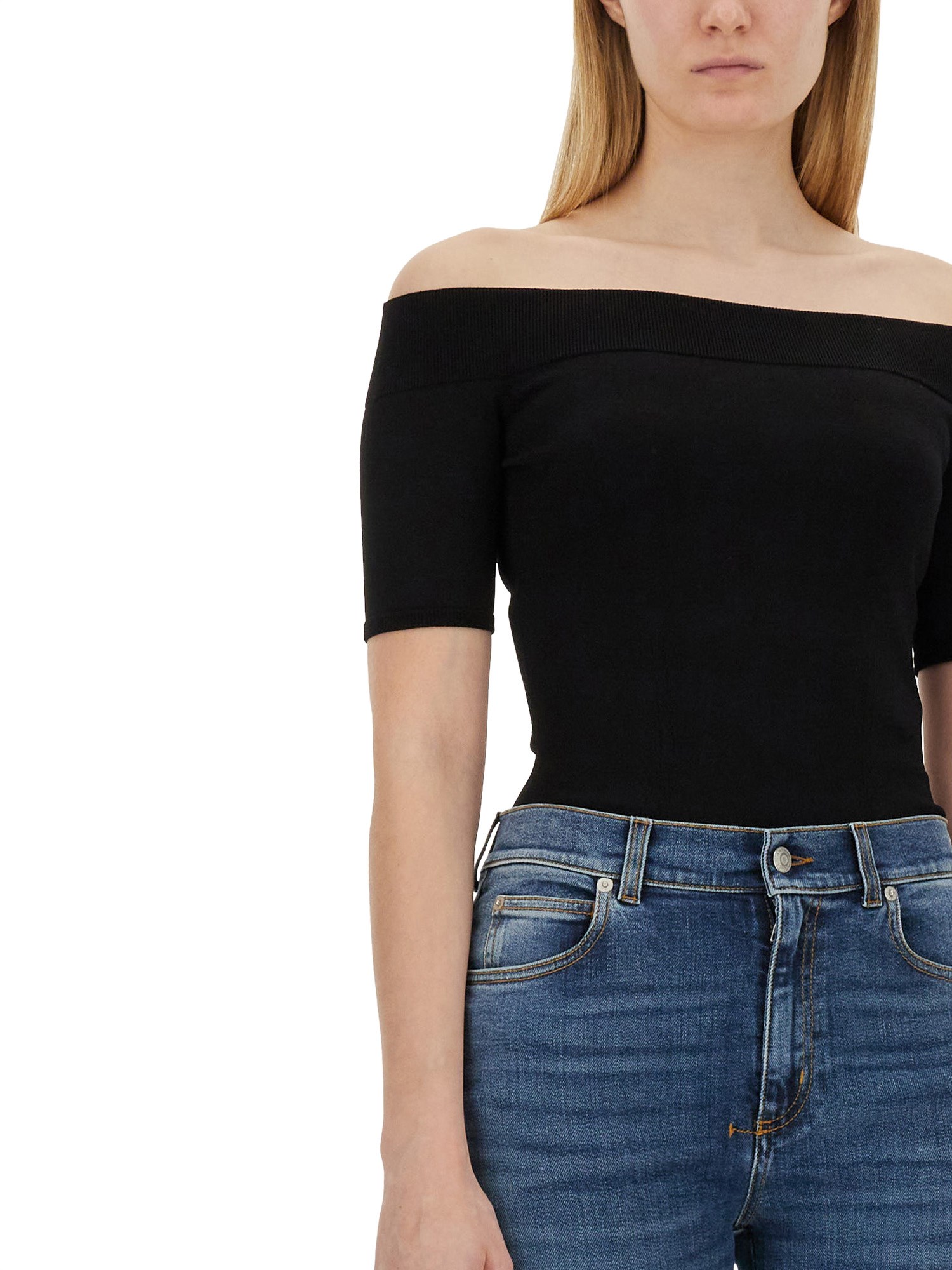 ALEXANDER McQUEEN Viscose Knit Top with Exposed Shoulders