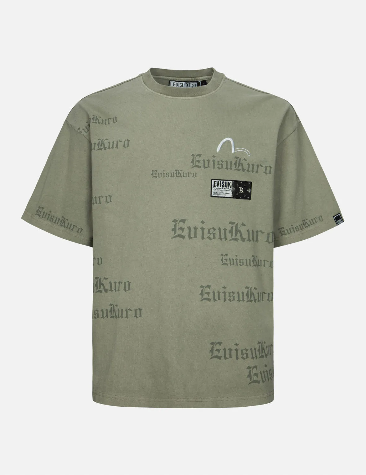 Allover Logo and Seagull Embroidery Loose Fit Pigment Dye T-Shirt