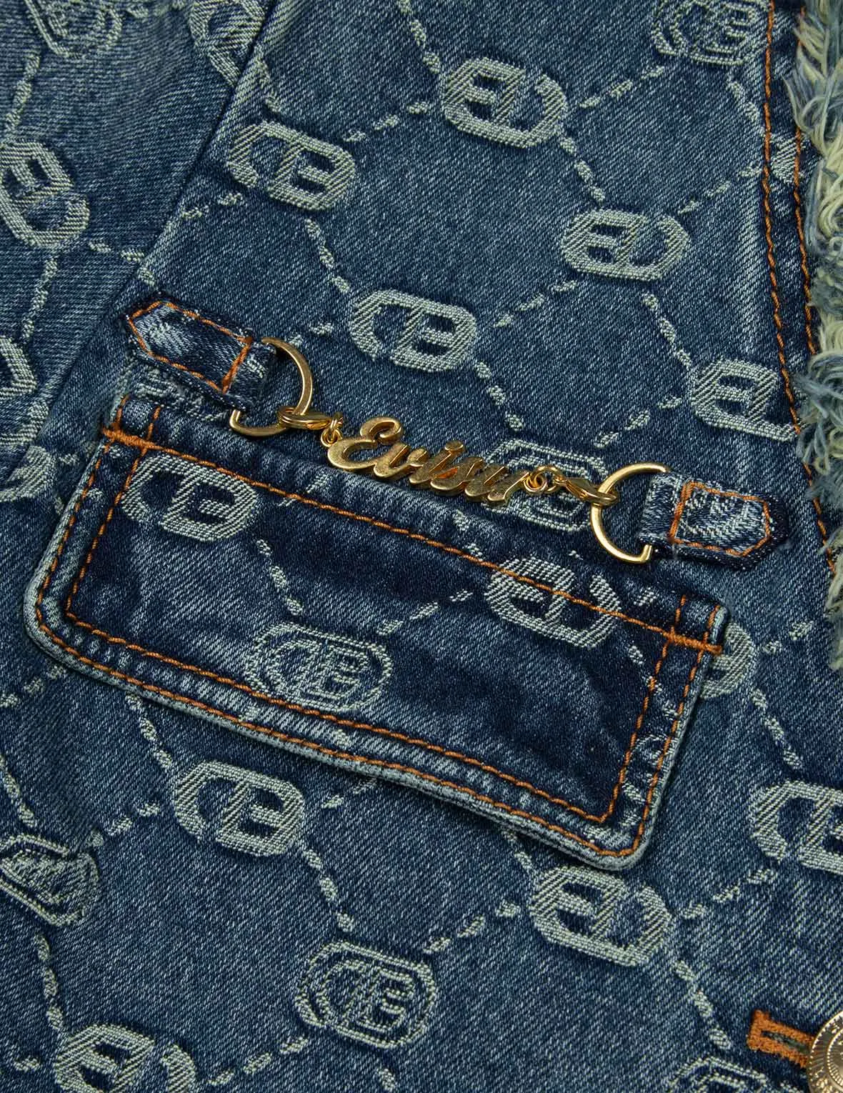 Allover Logo Jacquard Fashion Fit Denim Jacket